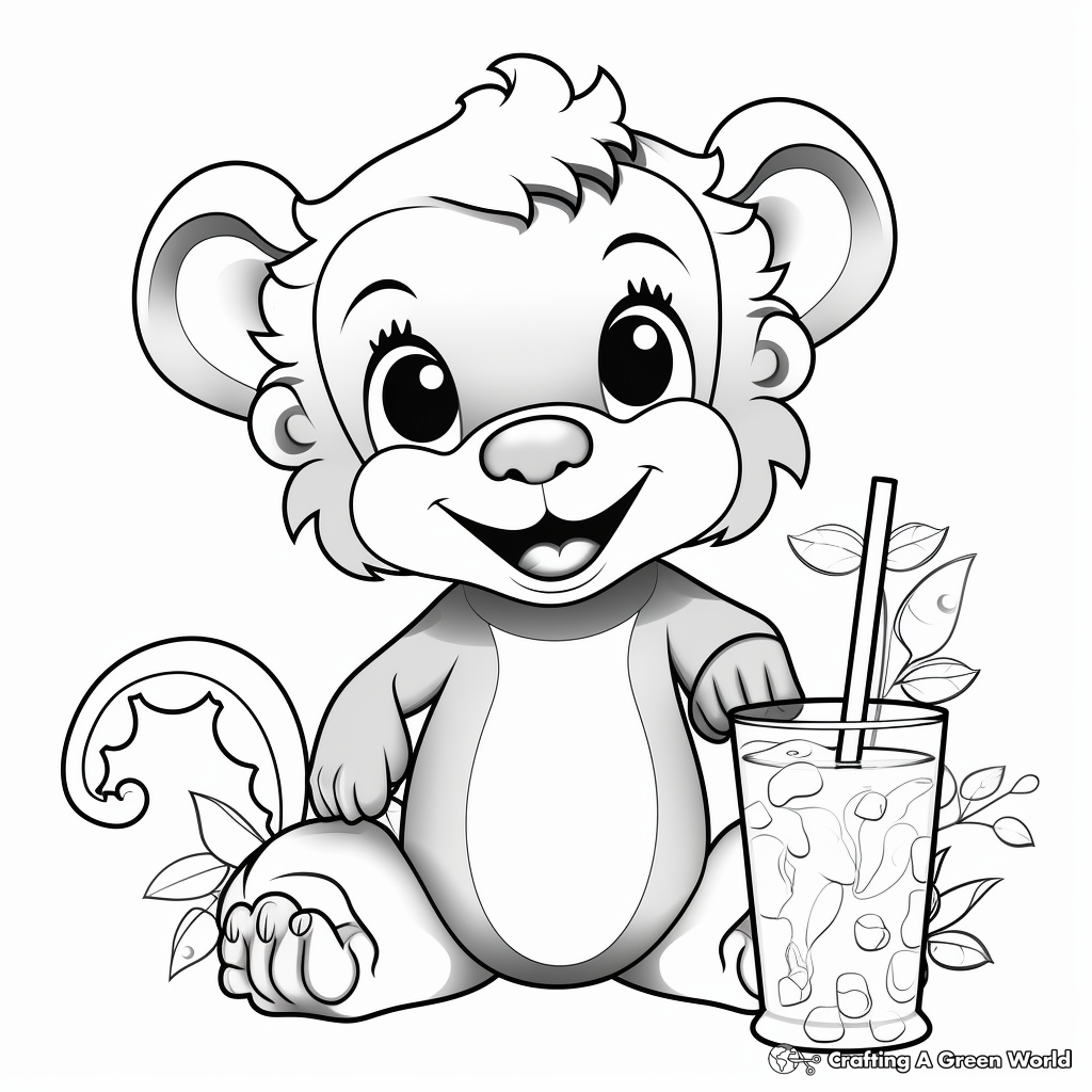 Cheerful Monkey Drinking Boba Coloring Pages 3