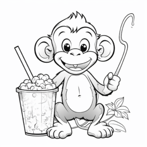 Cheerful Monkey Drinking Boba Coloring Pages 4