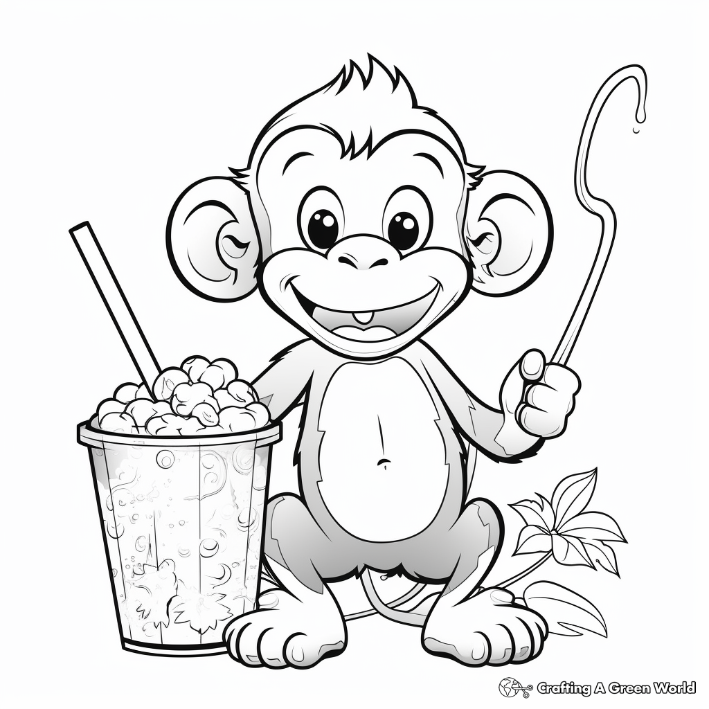 Cheerful Monkey Drinking Boba Coloring Pages 4