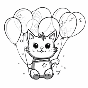 Cheerful Rainbow Cat with Balloons Coloring Pages 2