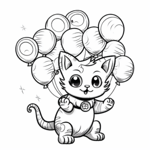 Cheerful Rainbow Cat with Balloons Coloring Pages 3