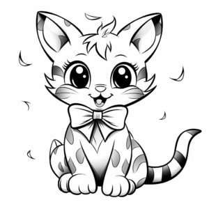 Cheerful Tabby Cat Wearing Bow Coloring Pages 2