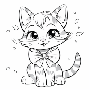 Cheerful Tabby Cat Wearing Bow Coloring Pages 3