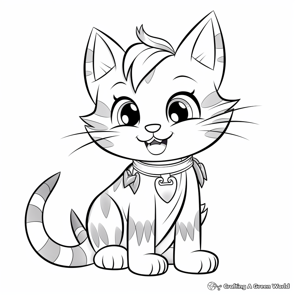 Cheerful Tabby Cat Wearing Bow Coloring Pages 4