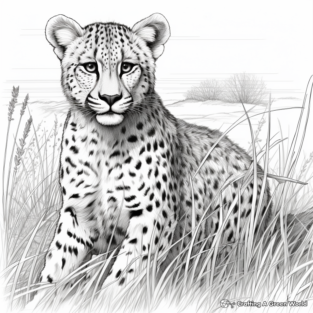 Cheetah and Savannah Landscape Coloring Pages 1