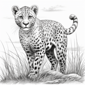 Cheetah and Savannah Landscape Coloring Pages 2