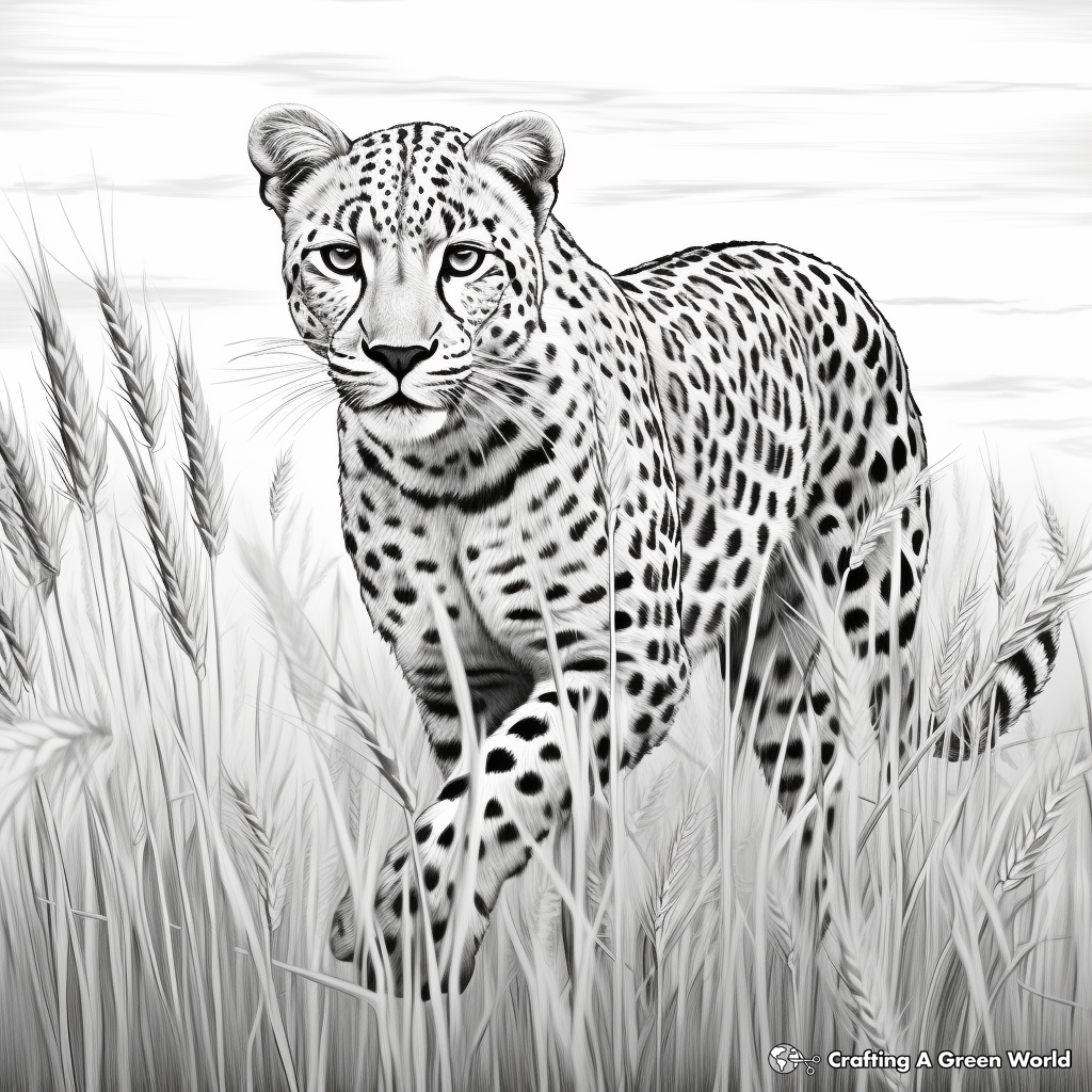 Cheetah Hunt Scene Coloring Pages 1