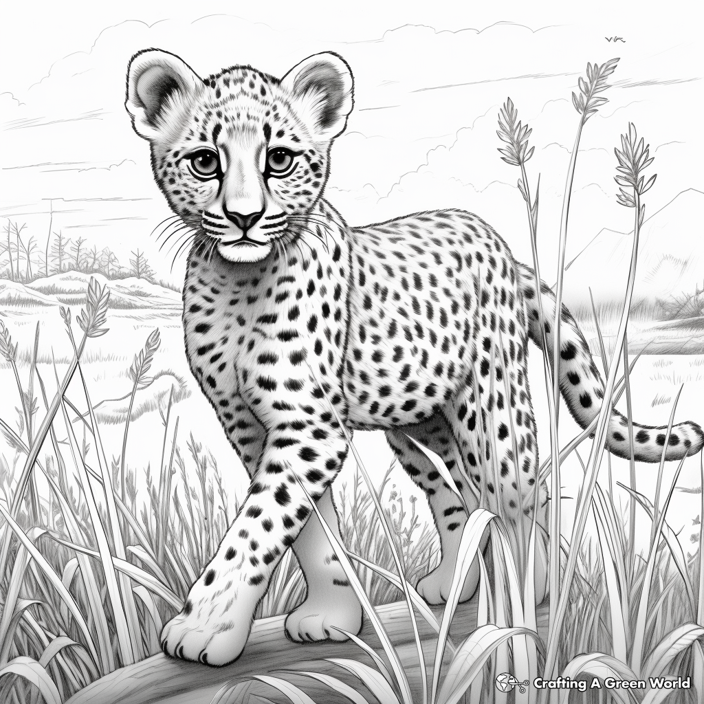 Cheetah Hunt Scene Coloring Pages 2