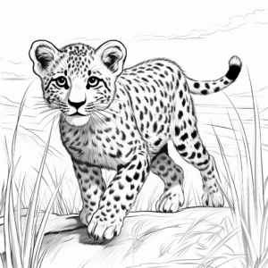 Cheetah Hunt Scene Coloring Pages 4