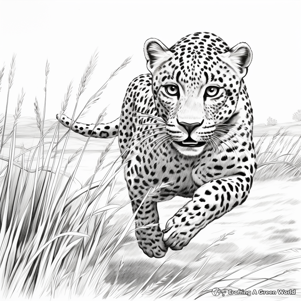 Cheetah in Pursuit: Action Scene Coloring Pages 1