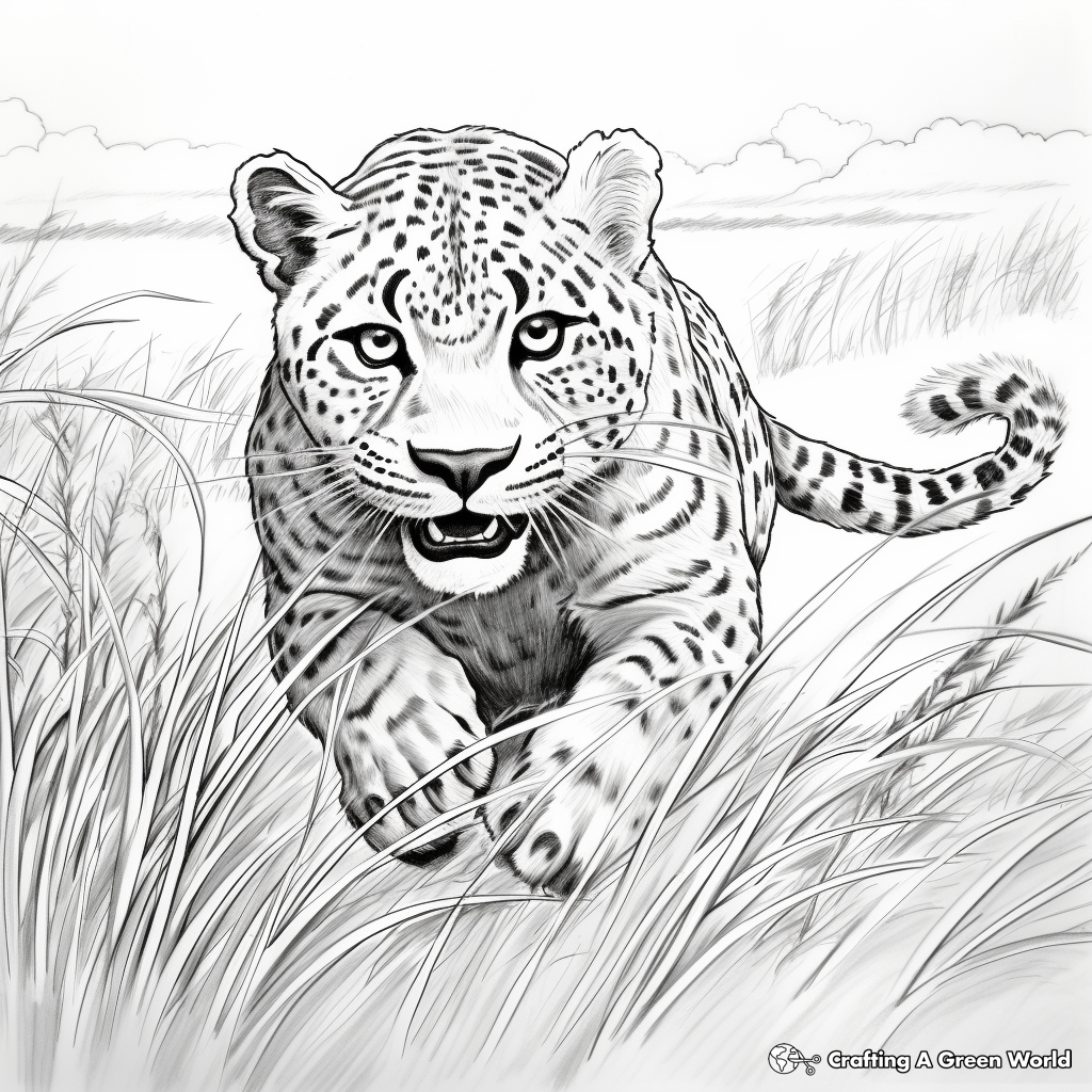 Cheetah in Pursuit: Action Scene Coloring Pages 2