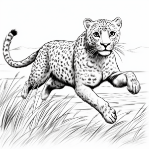 Cheetah in Pursuit: Action Scene Coloring Pages 4