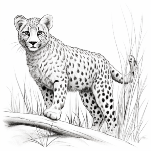 Cheetah in their Natural Habitat Coloring Pages 1
