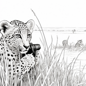 Cheetah Spotting: Binocular View Coloring Sheets 2