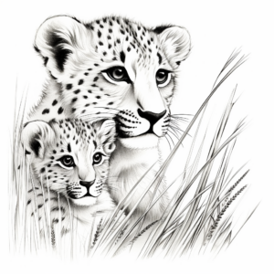 Cheetah with Cub: Motherly love Coloring Pages 1