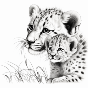 Cheetah with Cub: Motherly love Coloring Pages 2