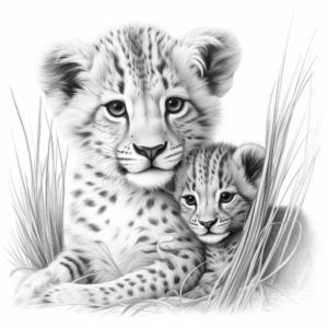 Cheetah with Cub: Motherly love Coloring Pages 4