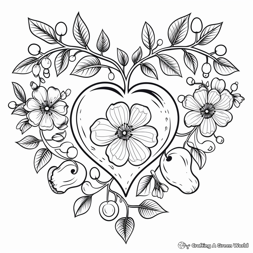 Cherry Blossom and Heart Patterns Coloring Pages 3