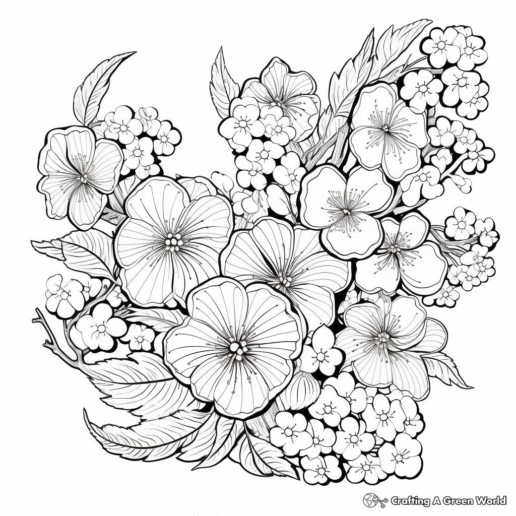Cherry Blossom: Intricate Japanese Floral Coloring Pages 1