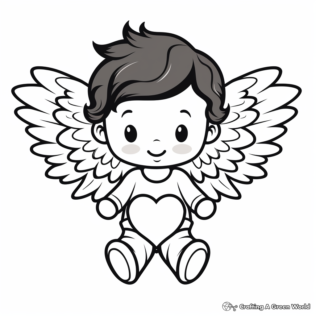Cherub Heart with Wings Coloring Sheets 2