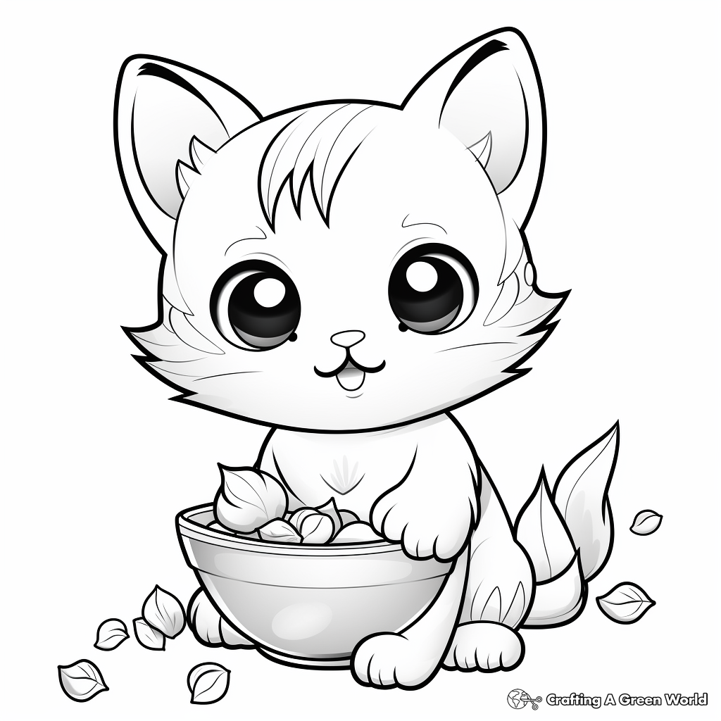 Chibi Cat and Food Coloring Pages 2
