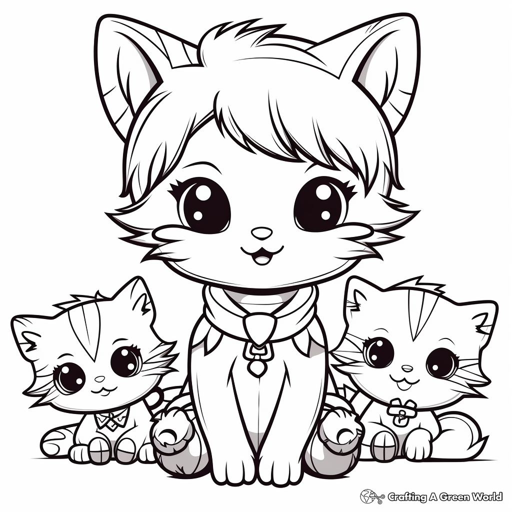 Chibi Cat and Friends Coloring Pages 1