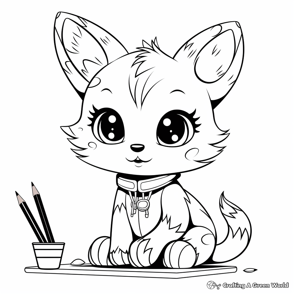 Chibi Cat Doing Activities Coloring Pages 1