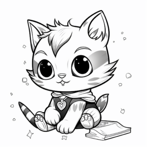 Chibi Cat Doing Activities Coloring Pages 2