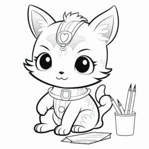 Chibi Cat Doing Activities Coloring Pages 4