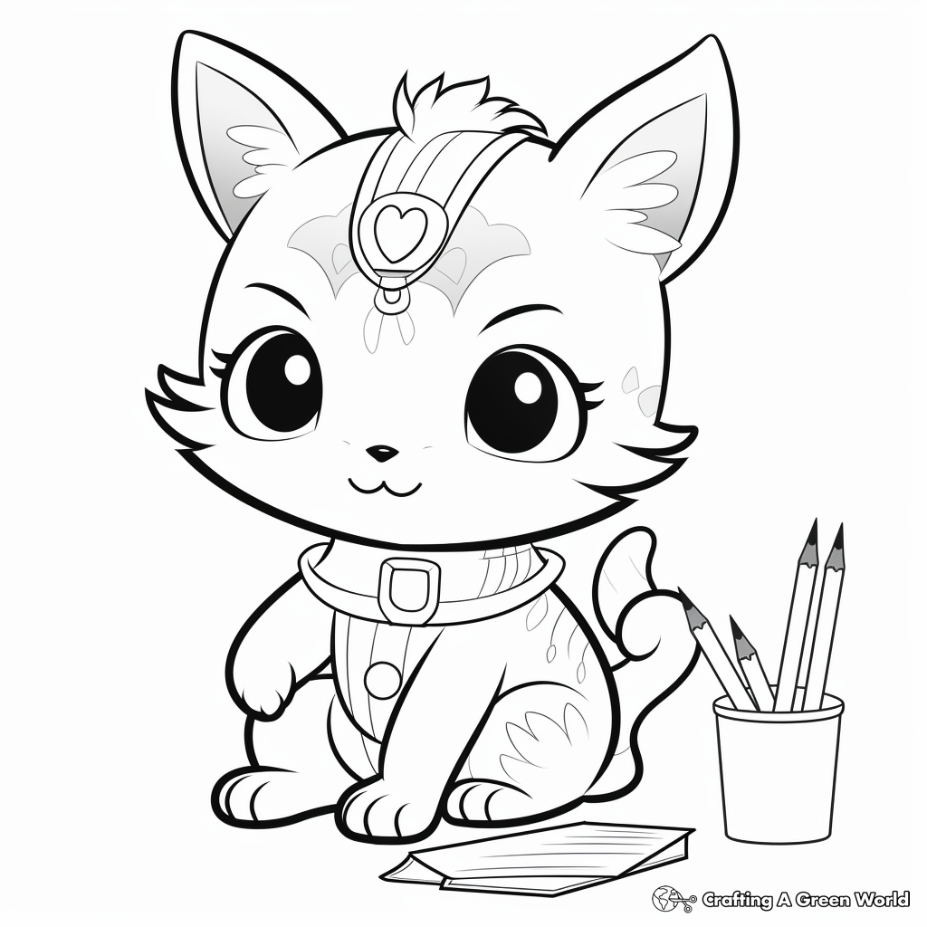 Chibi Cat Doing Activities Coloring Pages 4