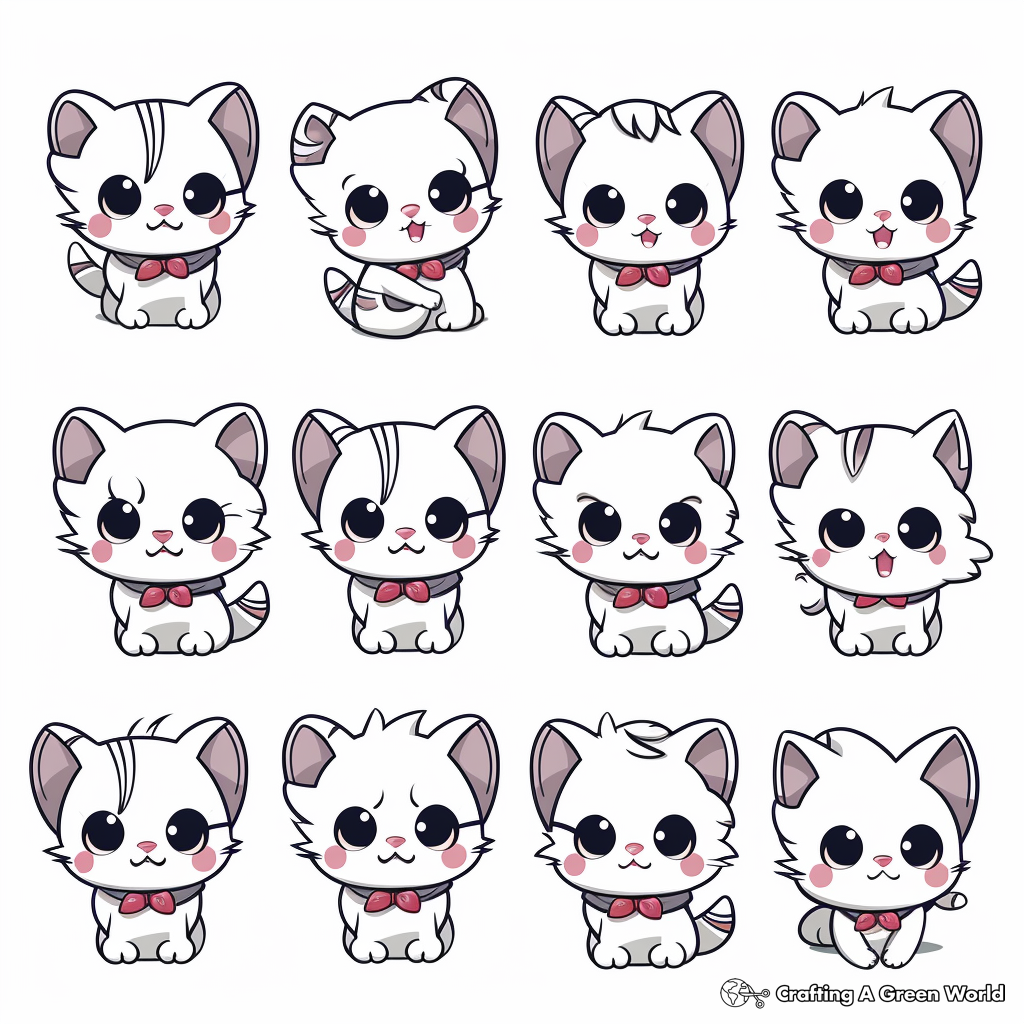 Chibi Cat Expressions Coloring Pages 4