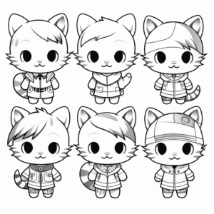 Chibi Cat in Different Outfits Coloring Pages 1