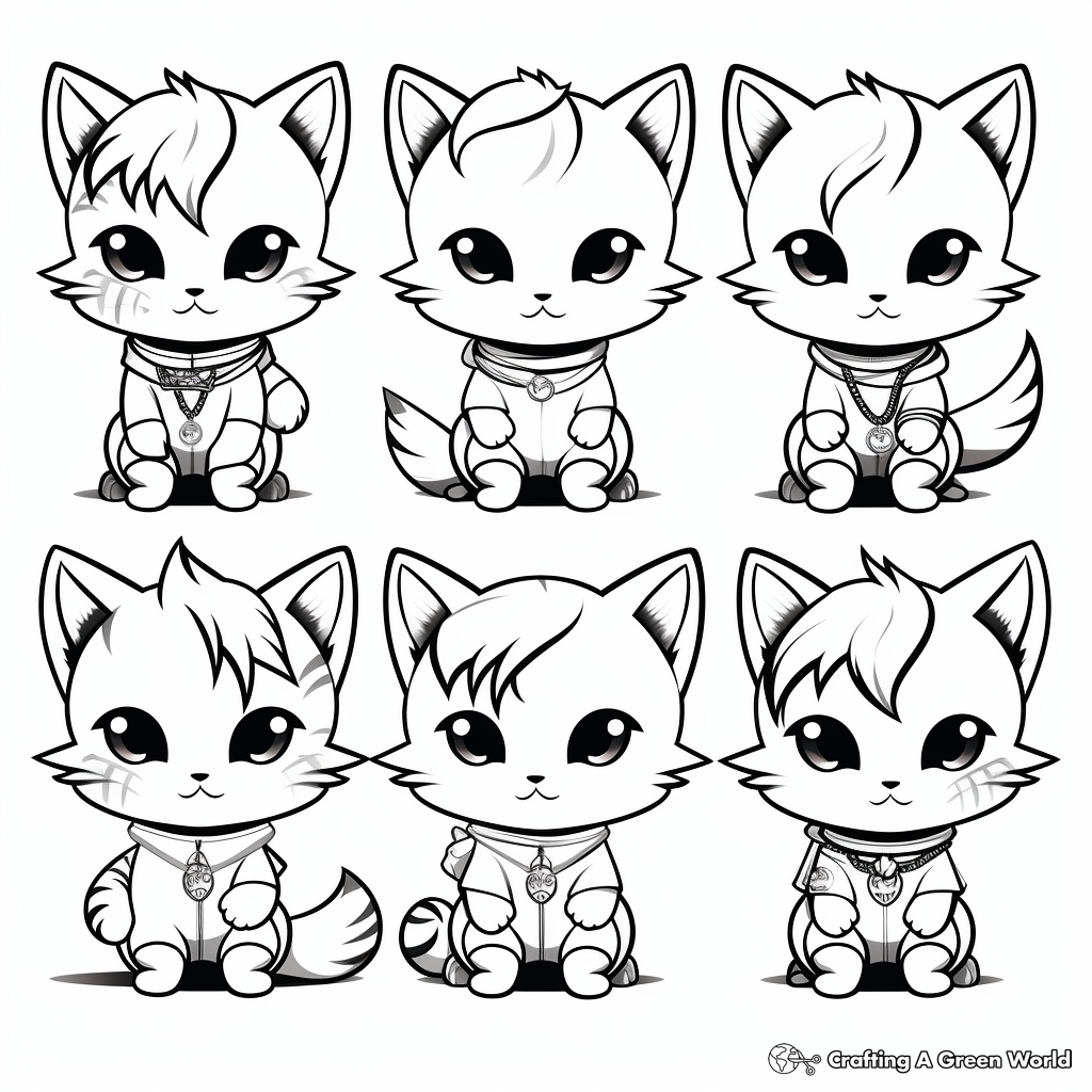 Chibi Cat in Different Outfits Coloring Pages 2