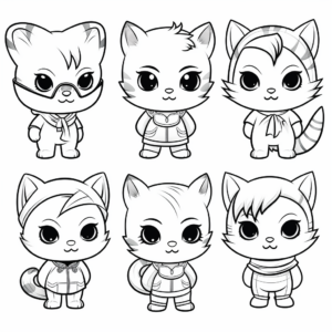 Chibi Cat in Different Outfits Coloring Pages 4