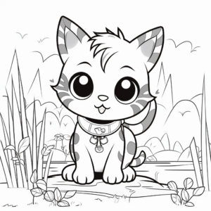 Chibi Cat in Nature Coloring Pages 1
