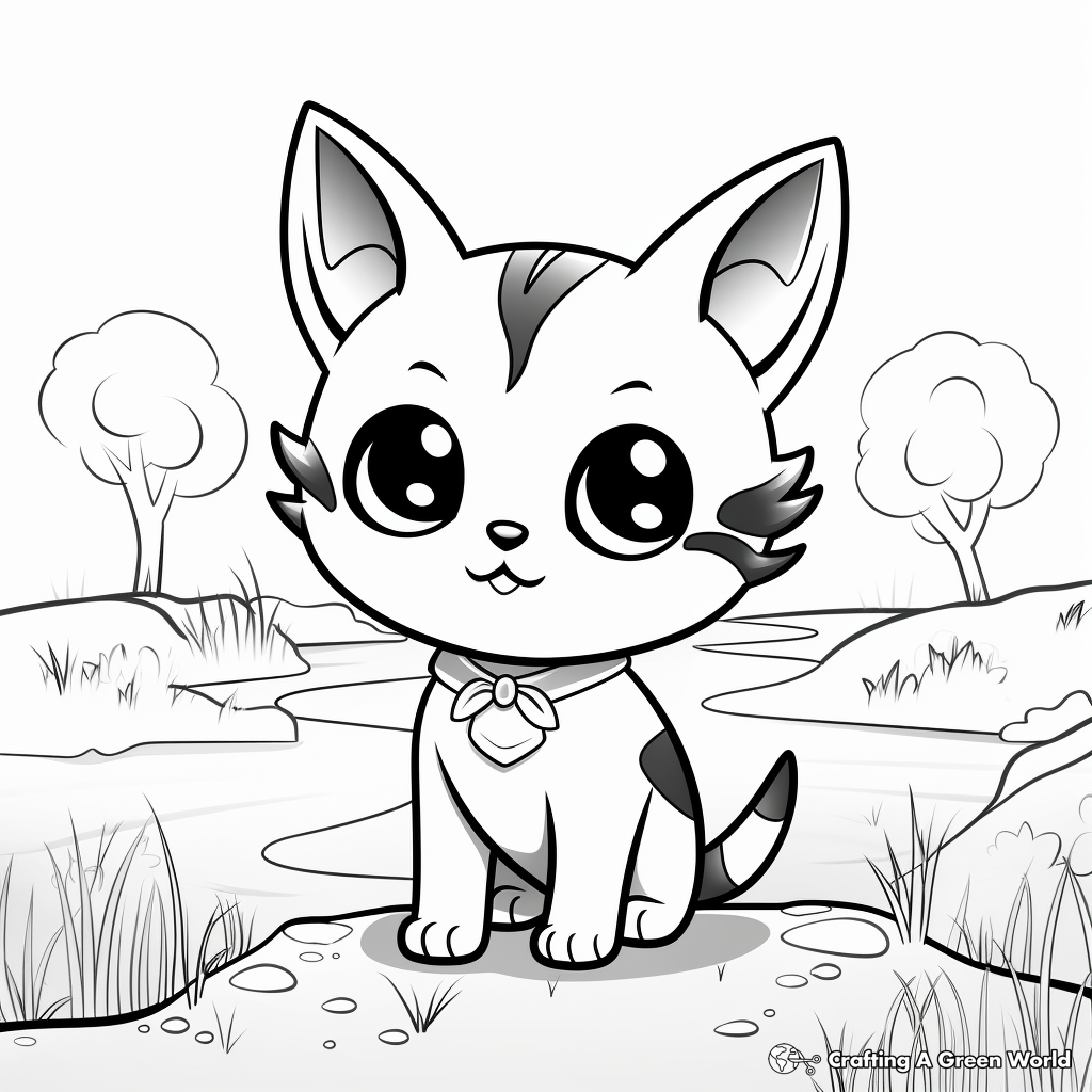 Chibi Cat in Nature Coloring Pages 4