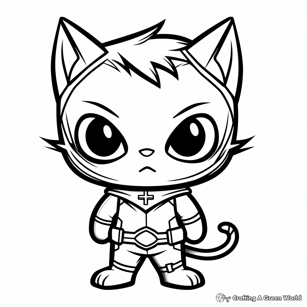 Chibi Cat Superhero Coloring Pages 2