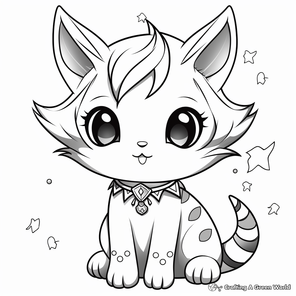 Chibi Cat with Magical Elements Coloring Pages 1