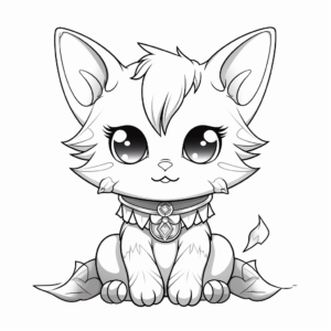 Chibi Cat with Magical Elements Coloring Pages 2