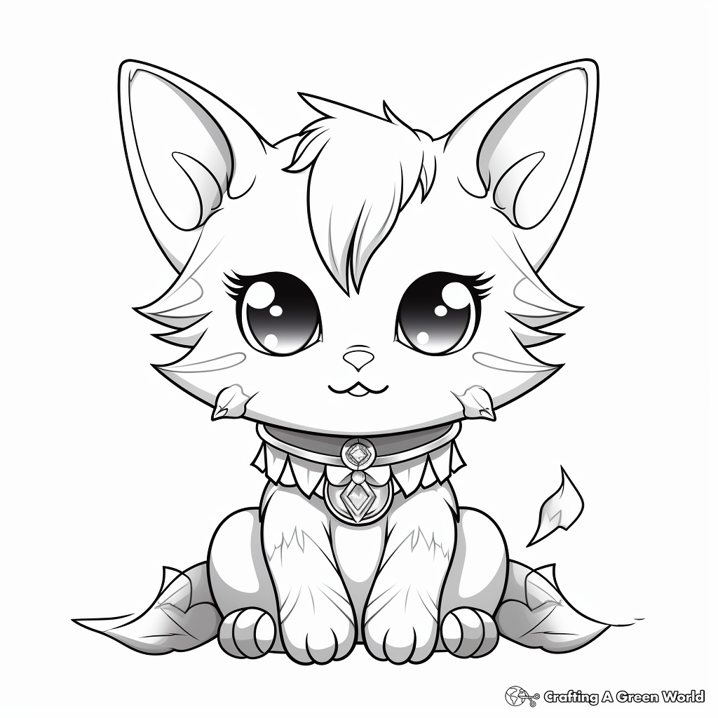 Chibi Cat with Magical Elements Coloring Pages 2