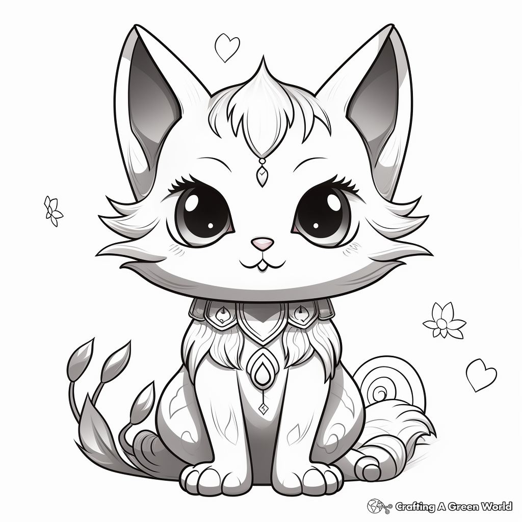 Chibi Cat with Magical Elements Coloring Pages 3