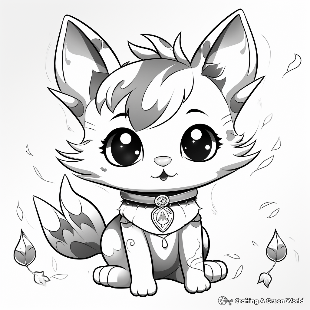 Chibi Cat with Magical Elements Coloring Pages 4