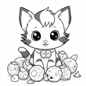 Chibi Cat with Toys Coloring Pages 1