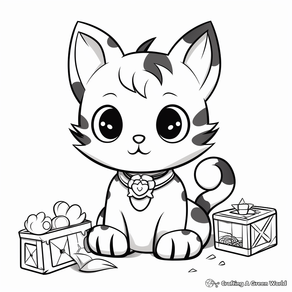 Chibi Cat with Toys Coloring Pages 2