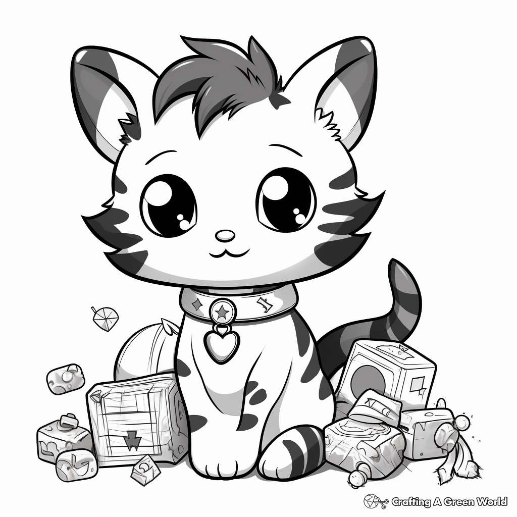 Chibi Cat with Toys Coloring Pages 3