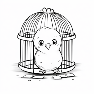 Chick in Small Bird Cage Coloring Pages 1