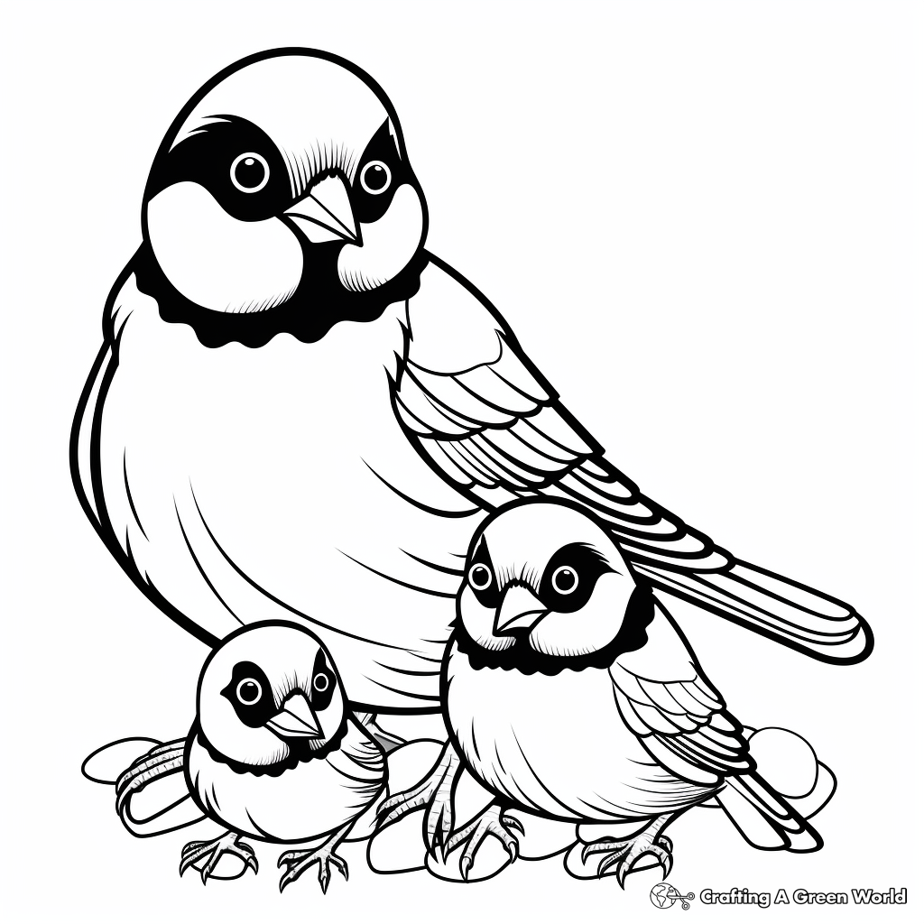 Chickadee Family Coloring Pages: Parents and Chicks 1