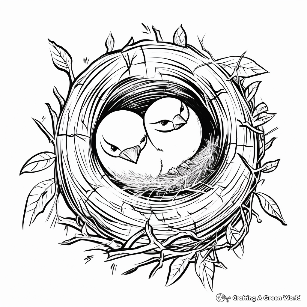 Chickadee Nest Artistic Coloring Pages 1