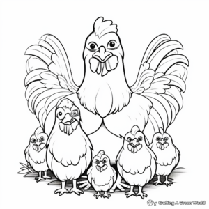 Chicken Family Coloring Pages: Hen, Rooster, and Chicks 1