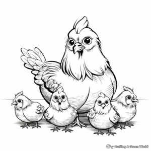 Chicken Family Coloring Pages: Hen, Rooster, and Chicks 2